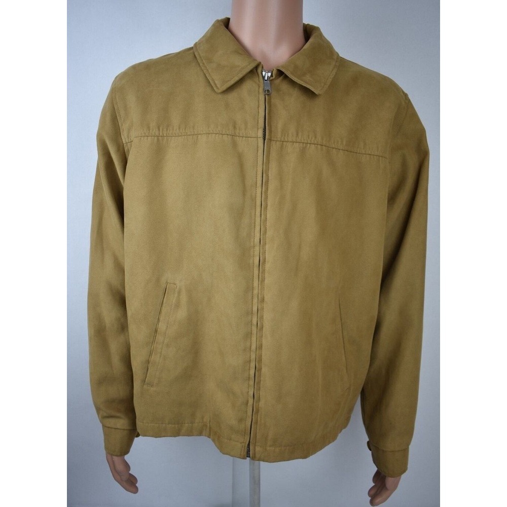 Roundtree & Yorke Mens Suede Bomber Full Zip Front Jacket Size Medium Beige